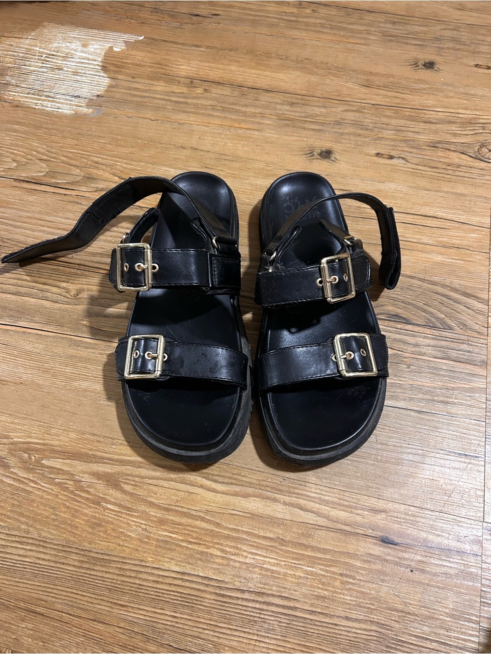 Women's Black Double-Buckle Comfort Sandals